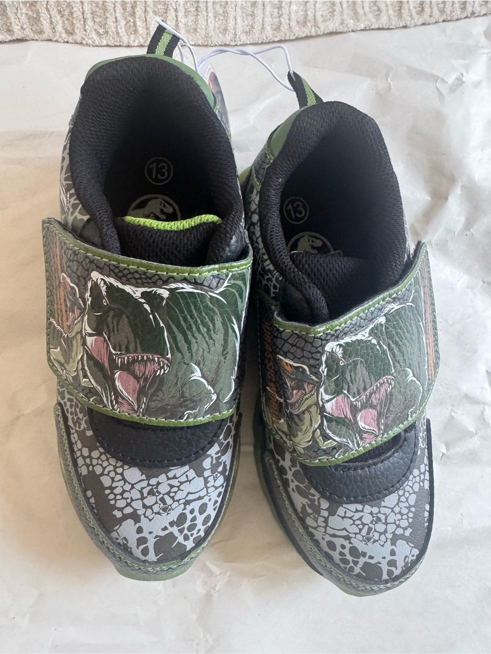 Kids Velcro Dinosaur Sneakers in Green and Black